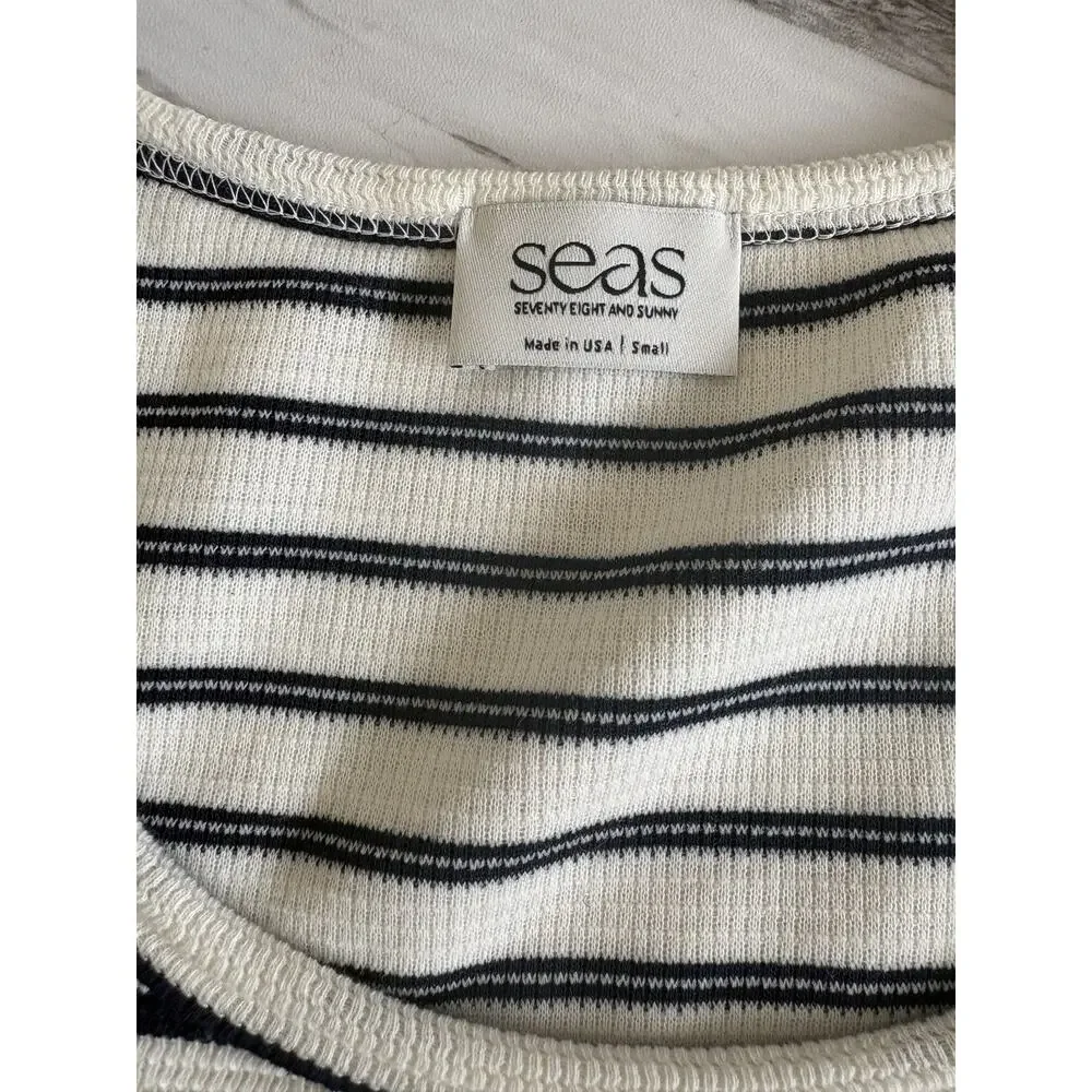 SEAS Seventy Eight & Sunny Long Sleeve Tee - S Navy Stripe Coastal Preppy USA